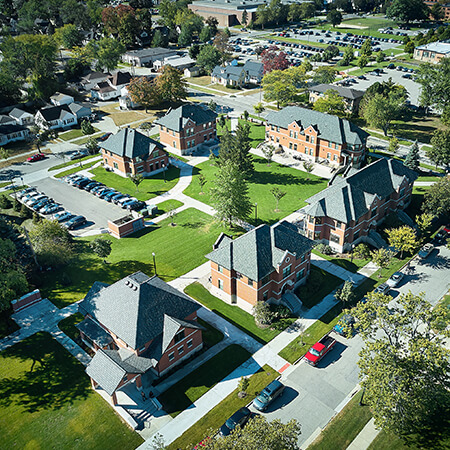 aerial of student housing buildings