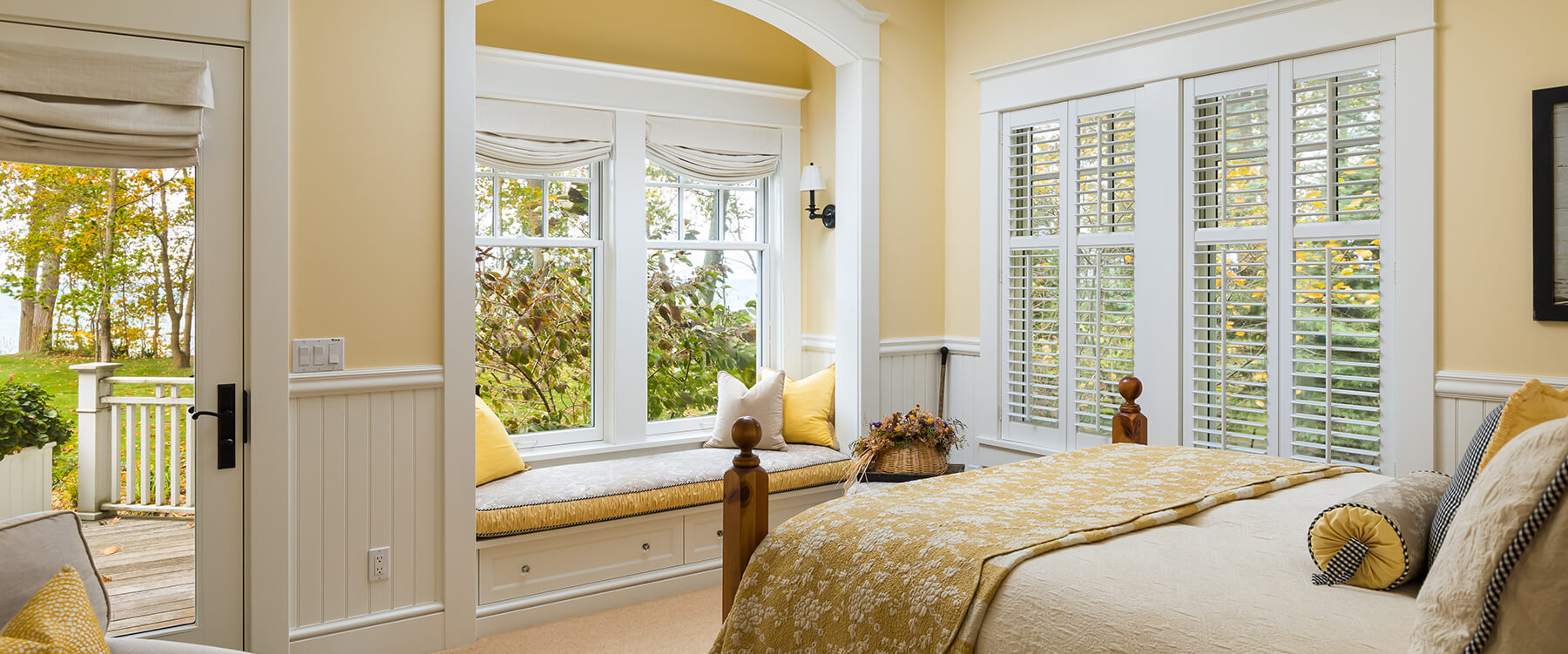 bedroom at shingle style cottage