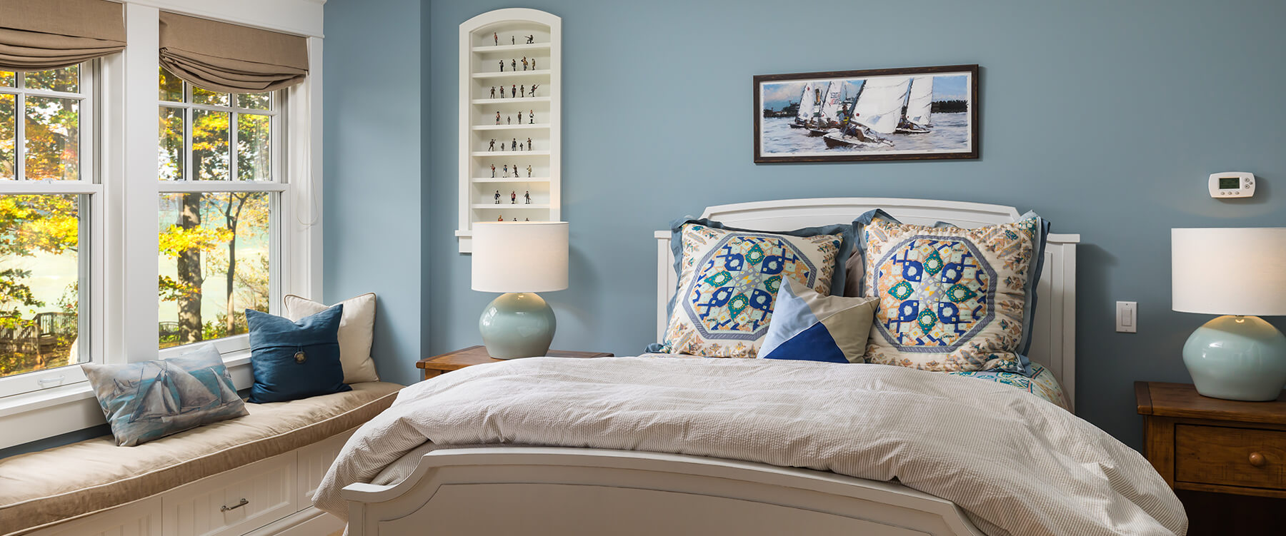 bedroom at shingle style cottage