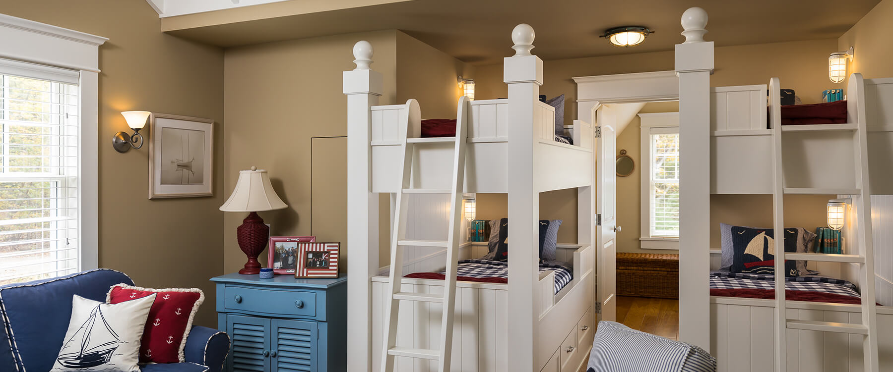 kids bunk bed room at shingle style cottage